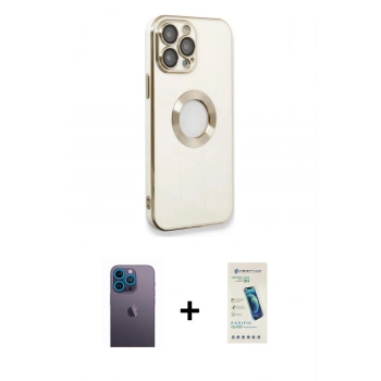MARSİLYAN™- iPhone 13 Pro Max Kılıf İz Form Serisi - Şeffaf Pasifik Cam Ekran Koruyucu + Neon Fosforlu Kamera Lens - MI