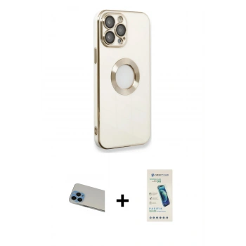 MARSİLYAN™- iPhone 13 Pro Max Kılıf İz Form Serisi - Şeffaf Pasifik Cam Ekran Koruyucu + Rainbow Kamera Lens Koruma Cam - MI