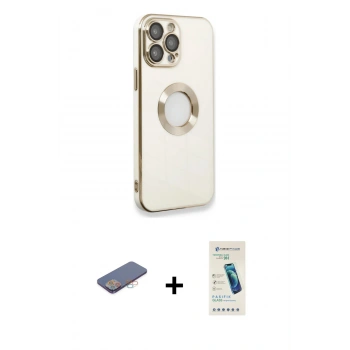MARSİLYAN™- iPhone 13 Pro Max Kılıf İz Form Serisi - Şeffaf Pasifik Cam Ekran Koruyucu + Renkli Kamera Lens Koruma Cam - PE