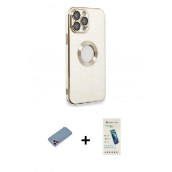 MARSİLYAN™- iPhone 13 Pro Max Kılıf İz Form Serisi - Şeffaf Pasifik Cam Ekran Koruyucu + Shine Kamera Lens Koruma Cam - PE