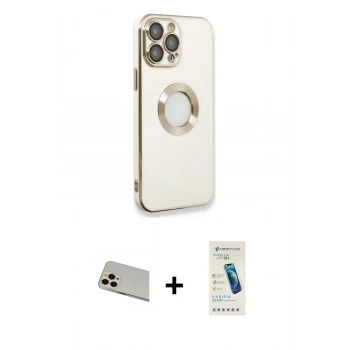 MARSİLYAN™- iPhone 13 Pro Max Kılıf İz Form Serisi - Şeffaf Pasifik Cam Ekran Koruyucu + Rainbow Kamera Lens Koruma Cam - REGD