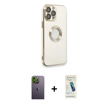 MARSİLYAN™- iPhone 13 Pro Max Kılıf İz Form Serisi - Şeffaf Pasifik Cam Ekran Koruyucu + Neon Fosforlu Kamera Lens - YL