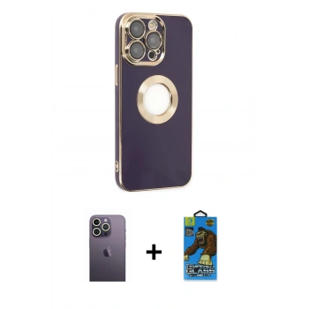 MARSİLYAN™- iPhone 13 Pro Max Kılıf İz Form Serisi - Siyah 18D Cam Ekran Koruyucu + Neon Fosforlu Kamera Lens - BZ