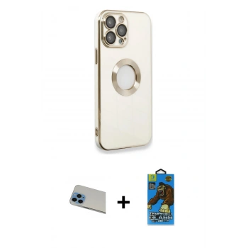 MARSİLYAN™- iPhone 13 Pro Max Kılıf İz Form Serisi - Siyah 18D Cam Ekran Koruyucu + Rainbow Kamera Lens Koruma Cam - MI
