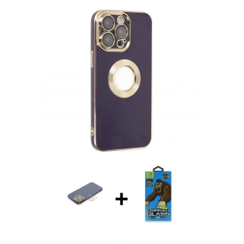 MARSİLYAN™- iPhone 13 Pro Max Kılıf İz Form Serisi - Siyah 18D Cam Ekran Koruyucu + Renkli Kamera Lens Koruma Cam - SI
