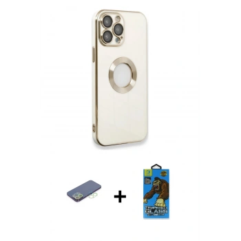MARSİLYAN™- iPhone 13 Pro Max Kılıf İz Form Serisi - Siyah 18D Cam Ekran Koruyucu + Renkli Kamera Lens Koruma Cam - YL