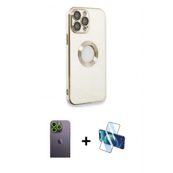 MARSİLYAN™- iPhone 13 Pro Max Kılıf İz Form Serisi - Siyah 3D Antistatik Cam Ekran Koruyucu + Neon Fosforlu Kamera Lens - YL