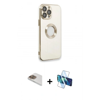 MARSİLYAN™- iPhone 13 Pro Max Kılıf İz Form Serisi - Siyah 3D Antistatik Cam Ekran Koruyucu + Pers Alüminyum Kamera Lens - GD