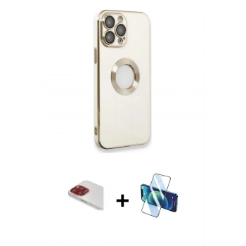MARSİLYAN™- iPhone 13 Pro Max Kılıf İz Form Serisi - Siyah 3D Antistatik Cam Ekran Koruyucu + Pers Alüminyum Kamera Lens - KI