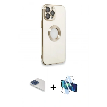 MARSİLYAN™- iPhone 13 Pro Max Kılıf İz Form Serisi - Siyah 3D Antistatik Cam Ekran Koruyucu + Pers Alüminyum Kamera Lens - LT