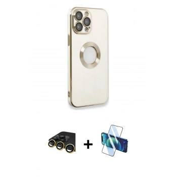 MARSİLYAN™- iPhone 13 Pro Max Kılıf İz Form Serisi - Siyah 3D Antistatik Cam Ekran Koruyucu + Raze Metal Kamera Lens - GD