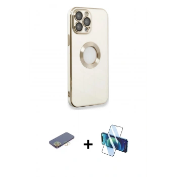 MARSİLYAN™- iPhone 13 Pro Max Kılıf İz Form Serisi - Siyah 3D Antistatik Cam Ekran Koruyucu + Renkli Kamera Lens Koruma Cam - SI