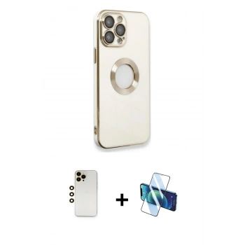 MARSİLYAN™- iPhone 13 Pro Max Kılıf İz Form Serisi - Siyah 3D Antistatik Cam Ekran Koruyucu + Shine Kamera Lens - GD