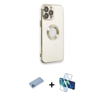 MARSİLYAN™- iPhone 13 Pro Max Kılıf İz Form Serisi - Siyah 3D Antistatik Cam Ekran Koruyucu + Shine Kamera Lens Koruma Cam - MI