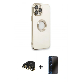 MARSİLYAN™- iPhone 13 Pro Max Kılıf İz Form Serisi - Siyah 3D Antistatik Hayalet Cam Ekran Koruyucu + Raze Metal Kamera Lens - GD