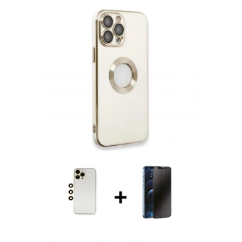 MARSİLYAN™- iPhone 13 Pro Max Kılıf İz Form Serisi - Siyah 3D Antistatik Hayalet Cam Ekran Koruyucu + Shine Kamera Lens - GD