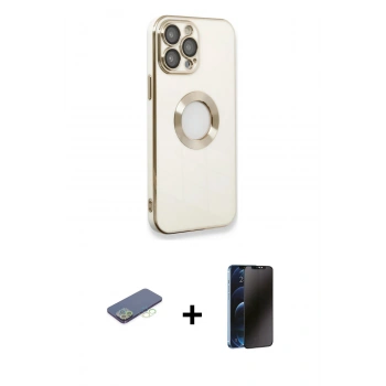 MARSİLYAN™- iPhone 13 Pro Max Kılıf İz Form Serisi - Siyah 3D Antistatik Hayalet Cam Ekran Koruyucu + Renkli Kamera Lens Koruma Cam - YL