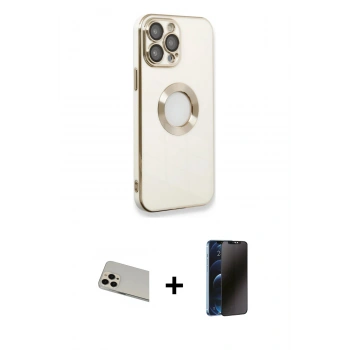 MARSİLYAN™- iPhone 13 Pro Max Kılıf İz Form Serisi - Siyah 3D Antistatik Hayalet Cam Ekran Koruyucu + Rainbow Kamera Lens Koruma Cam - REGD
