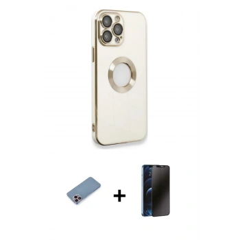 MARSİLYAN™- iPhone 13 Pro Max Kılıf İz Form Serisi - Siyah 3D Antistatik Hayalet Cam Ekran Koruyucu + Shine Kamera Lens Koruma Cam - PE