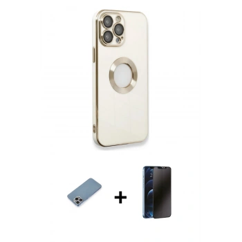 MARSİLYAN™- iPhone 13 Pro Max Kılıf İz Form Serisi - Siyah 3D Antistatik Hayalet Cam Ekran Koruyucu + Shine Kamera Lens Koruma Cam - GI
