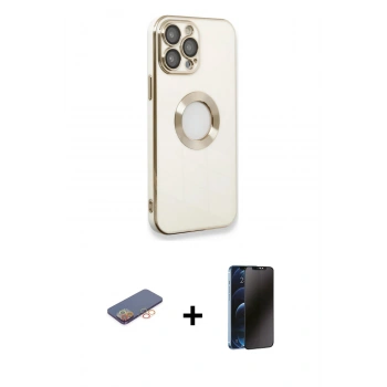 MARSİLYAN™- iPhone 13 Pro Max Kılıf İz Form Serisi - Siyah 3D Antistatik Hayalet Cam Ekran Koruyucu + Renkli Kamera Lens Koruma Cam - TU