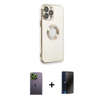 MARSİLYAN™- iPhone 13 Pro Max Kılıf İz Form Serisi - Siyah 3D Antistatik Hayalet Cam Ekran Koruyucu + Neon Fosforlu Kamera Lens - YL