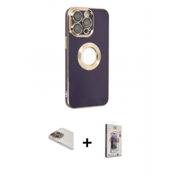 MARSİLYAN™- iPhone 13 Pro Max Kılıf İz Form Serisi - Siyah Bilvis 3D Cam Ekran Koruyucu + Pers Alüminyum Kamera Lens - GD
