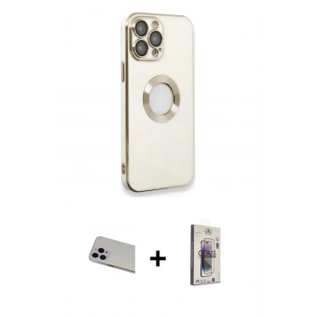 MARSİLYAN™- iPhone 13 Pro Max Kılıf İz Form Serisi - Siyah Bilvis 3D Cam Ekran Koruyucu + Rainbow Kamera Lens Koruma Cam - MR