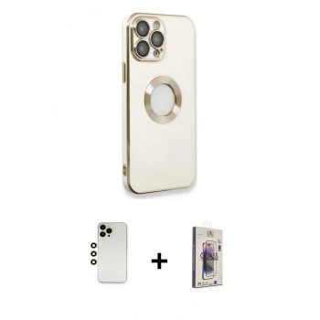MARSİLYAN™- iPhone 13 Pro Max Kılıf İz Form Serisi - Siyah Bilvis 3D Cam Ekran Koruyucu + Shine Kamera Lens - GD