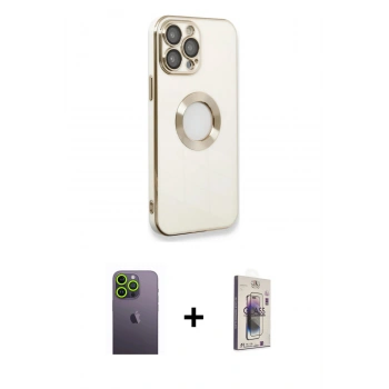 MARSİLYAN™- iPhone 13 Pro Max Kılıf İz Form Serisi - Siyah Bilvis 3D Cam Ekran Koruyucu + Neon Fosforlu Kamera Lens - YL