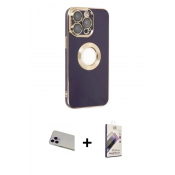 MARSİLYAN™- iPhone 13 Pro Max Kılıf İz Form Serisi - Siyah Bilvis 3D Mat Cam Ekran Koruyucu + Rainbow Kamera Lens Koruma Cam - MR