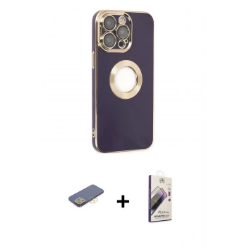 MARSİLYAN™- iPhone 13 Pro Max Kılıf İz Form Serisi - Siyah Bilvis 3D Mat Cam Ekran Koruyucu + Renkli Kamera Lens Koruma Cam - SI