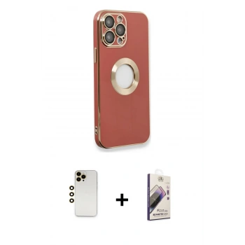 MARSİLYAN™- iPhone 13 Pro Max Kılıf İz Form Serisi - Siyah Bilvis 3D Mat Cam Ekran Koruyucu + Shine Kamera Lens - GD