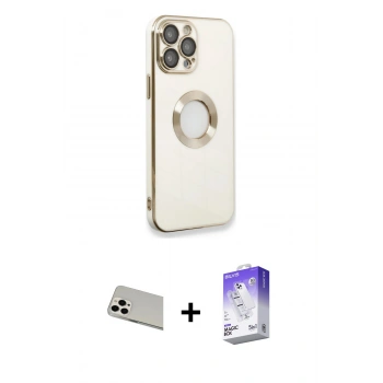 MARSİLYAN™- iPhone 13 Pro Max Kılıf İz Form Serisi - Siyah Bilvis 5in1 3D Magic Cam Ekran Koruyucu + Rainbow Kamera Lens Koruma Cam - BZ