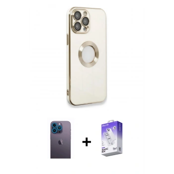 MARSİLYAN™- iPhone 13 Pro Max Kılıf İz Form Serisi - Siyah Bilvis 5in1 3D Magic Cam Ekran Koruyucu + Neon Fosforlu Kamera Lens - MI