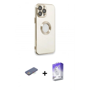 MARSİLYAN™- iPhone 13 Pro Max Kılıf İz Form Serisi - Siyah Bilvis 5in1 3D Magic Cam Ekran Koruyucu + Renkli Kamera Lens Koruma Cam - MI