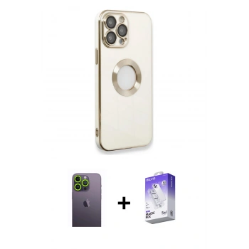 MARSİLYAN™- iPhone 13 Pro Max Kılıf İz Form Serisi - Siyah Bilvis 5in1 3D Magic Cam Ekran Koruyucu + Neon Fosforlu Kamera Lens - YL