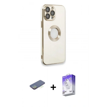 MARSİLYAN™- iPhone 13 Pro Max Kılıf İz Form Serisi - Siyah Bilvis 5in1 3D Magic Cam Ekran Koruyucu + Renkli Kamera Lens Koruma Cam - YL