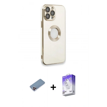 MARSİLYAN™- iPhone 13 Pro Max Kılıf İz Form Serisi - Siyah Bilvis 5in1 3D Magic Cam Ekran Koruyucu + Shine Kamera Lens Koruma Cam - PE