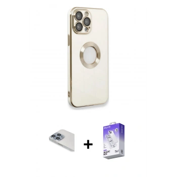 MARSİLYAN™- iPhone 13 Pro Max Kılıf İz Form Serisi - Siyah Bilvis 5in1 3D Magic Cam Ekran Koruyucu + Pers Alüminyum Kamera Lens - SABE