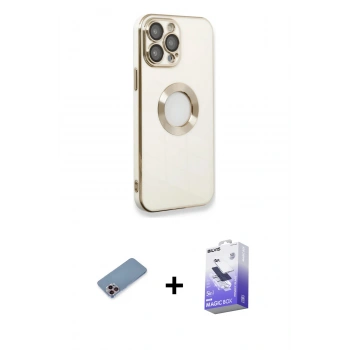 MARSİLYAN™- iPhone 13 Pro Max Kılıf İz Form Serisi - Siyah Bilvis 5in1 5D Magic Hayalet Cam Ekran Koruyucu + Shine Kamera Lens Koruma Cam - PE