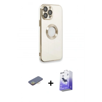 MARSİLYAN™- iPhone 13 Pro Max Kılıf İz Form Serisi - Siyah Bilvis 5in1 5D Magic Hayalet Cam Ekran Koruyucu + Renkli Kamera Lens Koruma Cam - SI