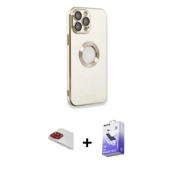 MARSİLYAN™- iPhone 13 Pro Max Kılıf İz Form Serisi - Siyah Bilvis 5in1 5D Magic Hayalet Cam Ekran Koruyucu + Pers Alüminyum Kamera Lens - KI