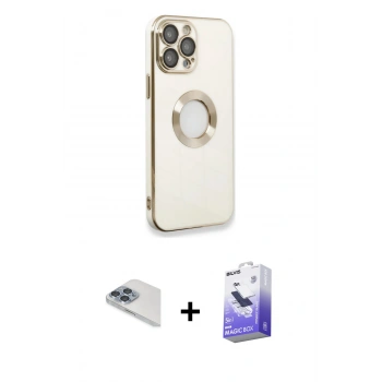MARSİLYAN™- iPhone 13 Pro Max Kılıf İz Form Serisi - Siyah Bilvis 5in1 5D Magic Hayalet Cam Ekran Koruyucu + Pers Alüminyum Kamera Lens - SABE