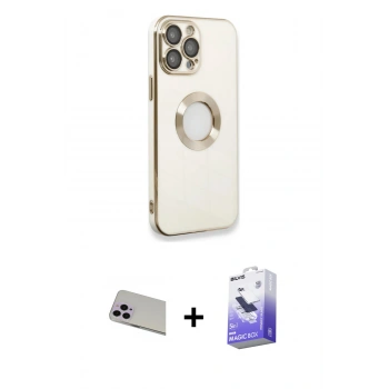 MARSİLYAN™- iPhone 13 Pro Max Kılıf İz Form Serisi - Siyah Bilvis 5in1 5D Magic Hayalet Cam Ekran Koruyucu + Rainbow Kamera Lens Koruma Cam - MR