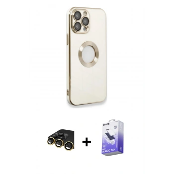 MARSİLYAN™- iPhone 13 Pro Max Kılıf İz Form Serisi - Siyah Bilvis 5in1 5D Magic Hayalet Cam Ekran Koruyucu + Raze Metal Kamera Lens - GD