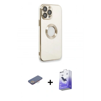 MARSİLYAN™- iPhone 13 Pro Max Kılıf İz Form Serisi - Siyah Bilvis 5in1 5D Magic Hayalet Cam Ekran Koruyucu + Renkli Kamera Lens Koruma Cam - PE