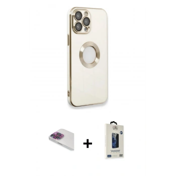 MARSİLYAN™- iPhone 13 Pro Max Kılıf İz Form Serisi - Siyah Bilvis Hayalet Cam Ekran Koruyucu + Pers Alüminyum Kamera Lens - GI