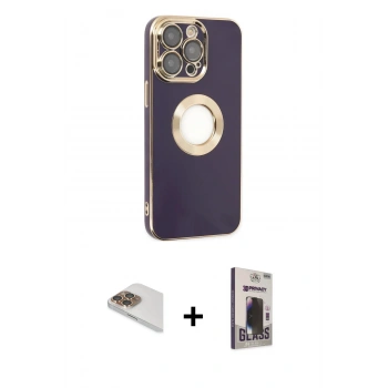 MARSİLYAN™- iPhone 13 Pro Max Kılıf İz Form Serisi - Siyah Bilvis Hayalet Cam Ekran Koruyucu + Pers Alüminyum Kamera Lens - GD
