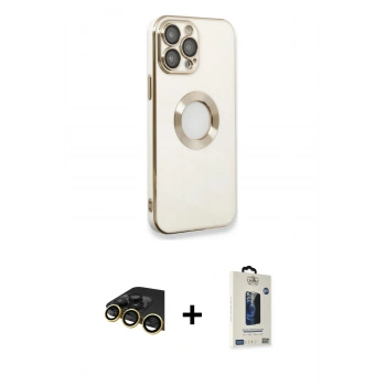 MARSİLYAN™- iPhone 13 Pro Max Kılıf İz Form Serisi - Siyah Bilvis Hayalet Cam Ekran Koruyucu + Raze Metal Kamera Lens - GD